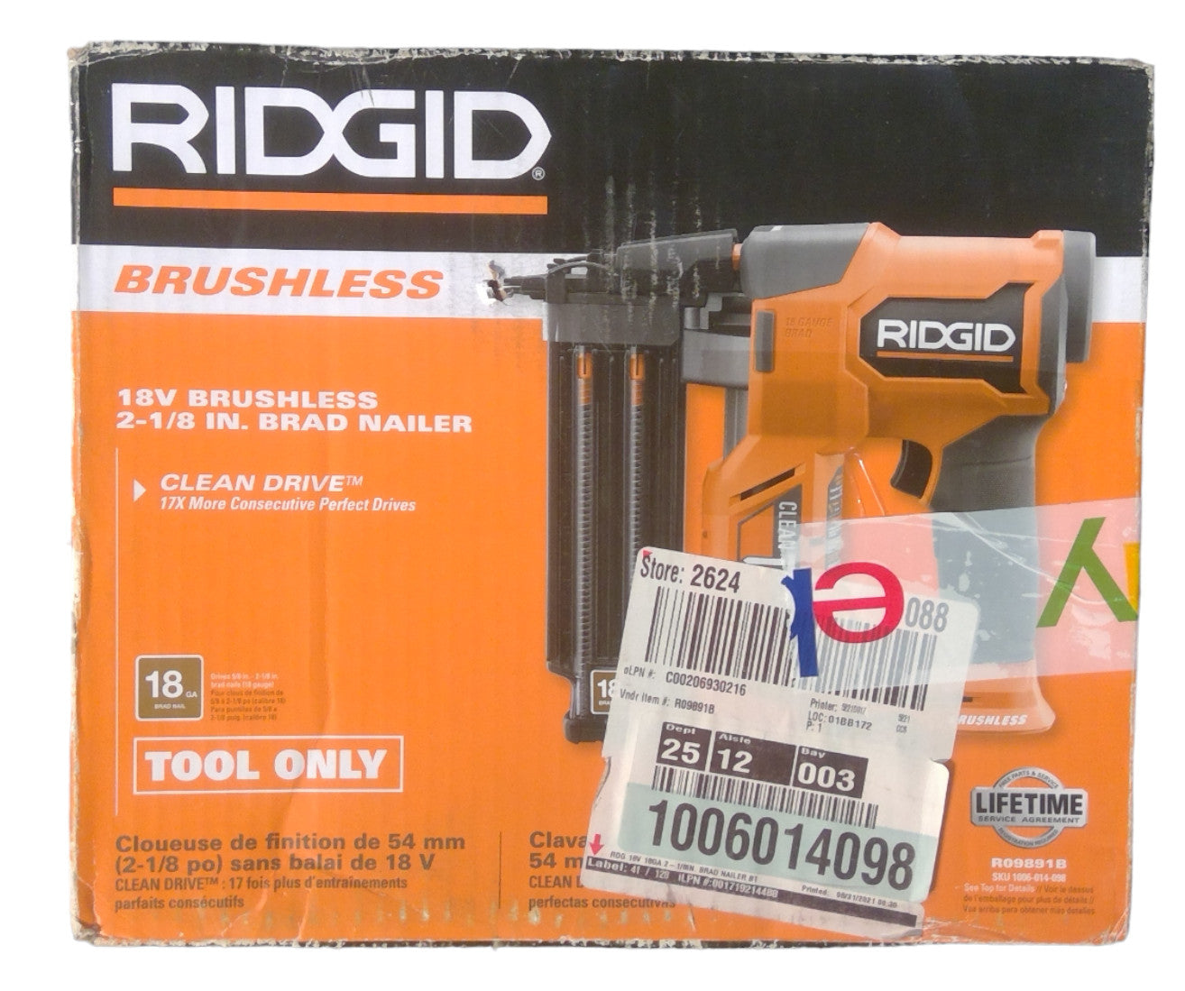 FOR PARTS RIDGID 18V Cordless 18-Gauge 2-1/8" Brad Nailer (Tool Only) -READ-