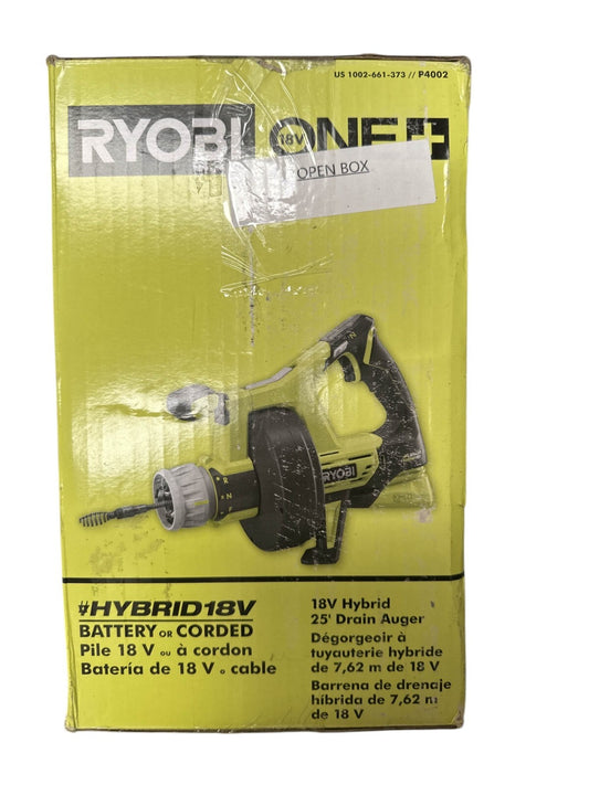 Ryobi P4002 18v Hybrid ONE+  25' Drain Auger w/ Battery & Charger -OPEN BOX-