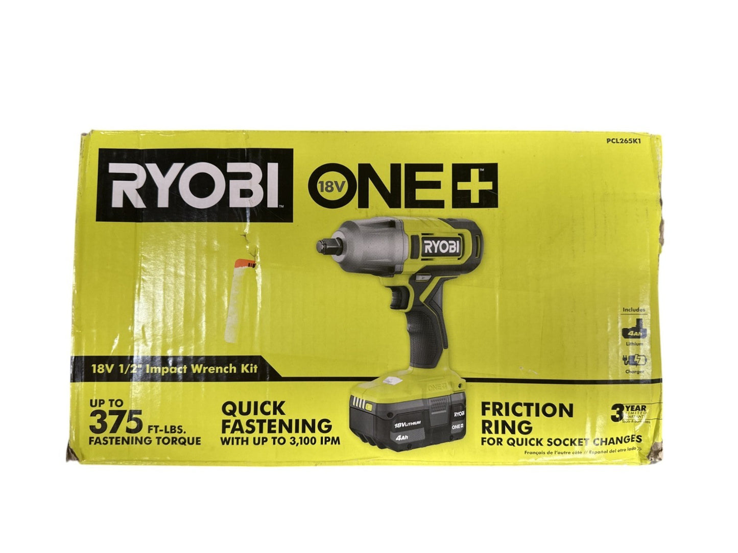 Ryobi PCL265K1 18V 1/2" Impact Wrench Kit w/ 4Ah Battery & Charger -OPEN BOX-