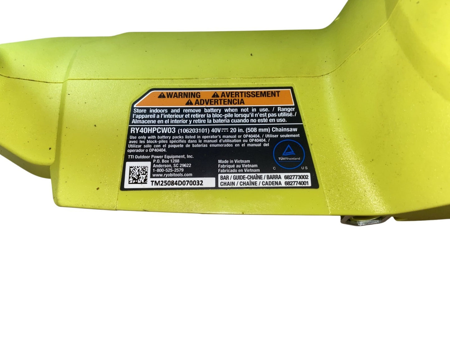Ryobi Cordless 40v Battery Powered 20" Chainsaw RY40HPCW03B Tool-Only