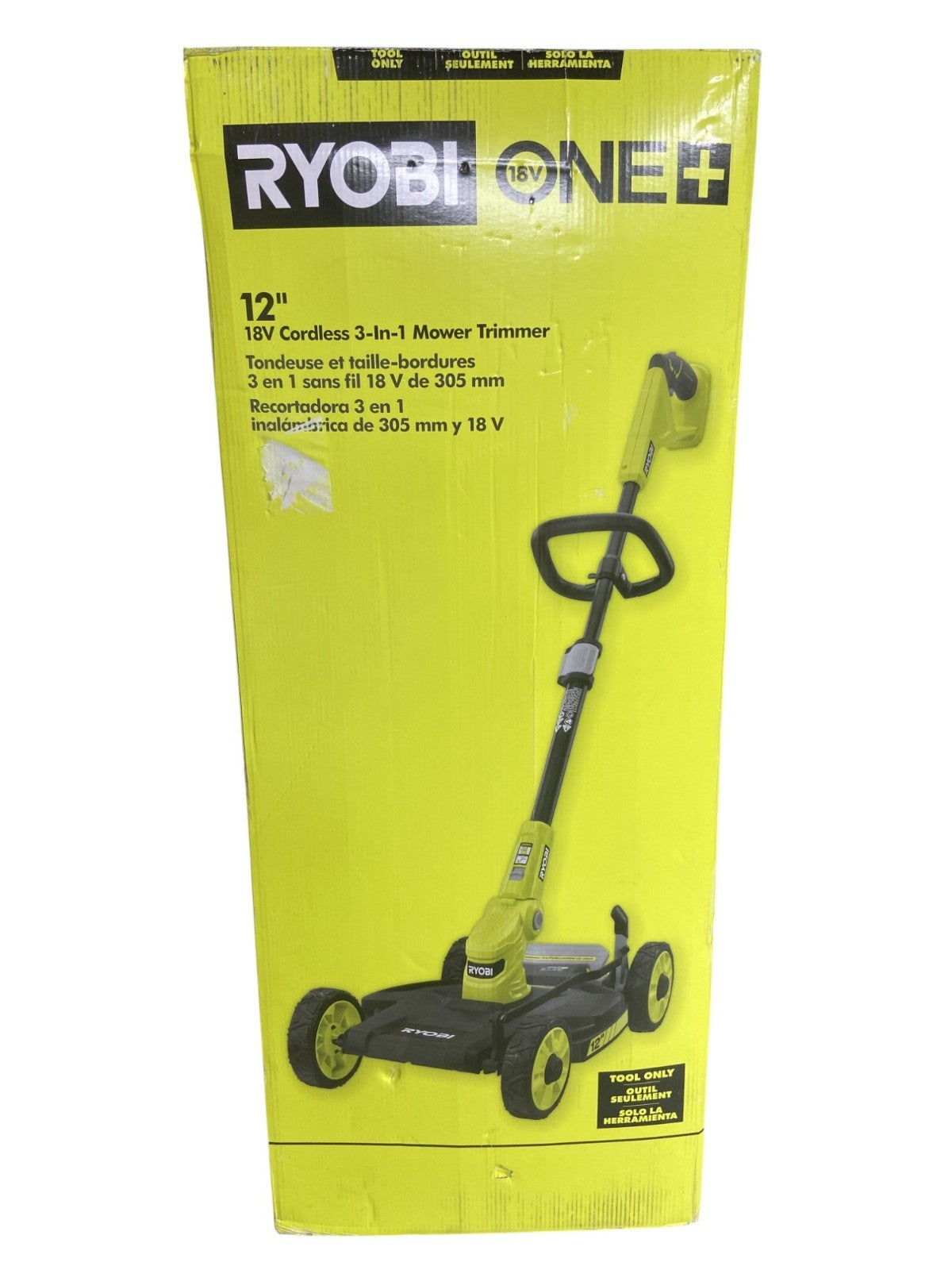 Ryobi 18V 12" Battery 3-in-1 Mower, String Trimmer, Edger (Tool Only)