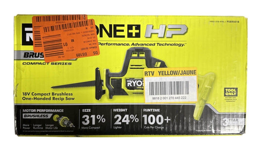 RYOBI HP 18V Compact Brushless Reciprocating Saw PSBRS01B (Tool Only)-ALWAYS ON-