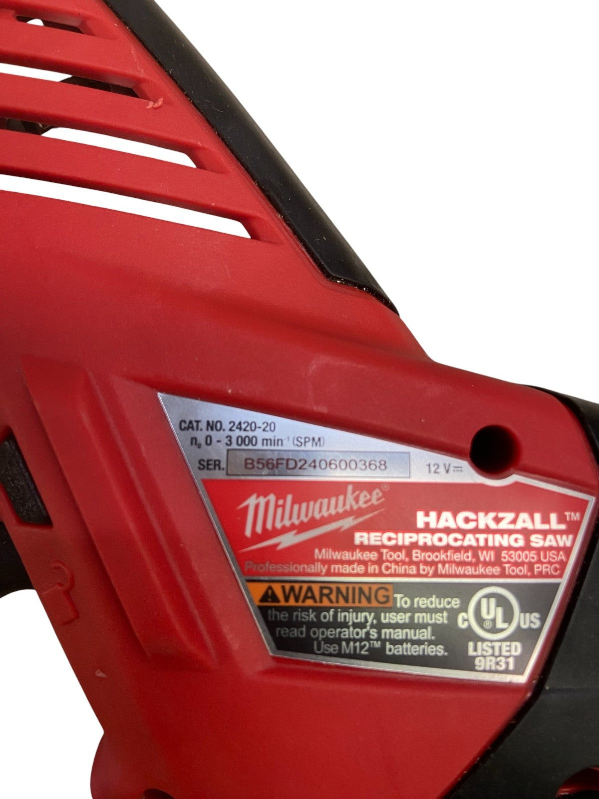 Milwaukee 2420-20 M12 12-V HACKZALL Cordless Reciprocating Saw Tool-Only