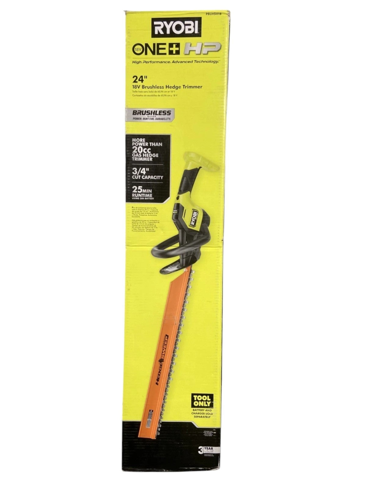 Ryobi PBHLG01B ONE+ HP 18V Brushless 24" Cordless Hedge Trimmer Tool Only (READ)