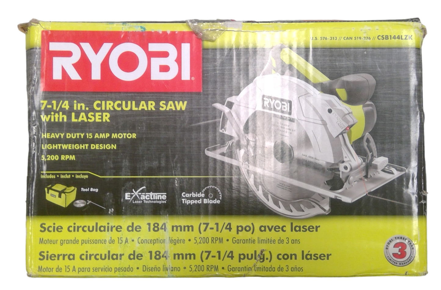 RYOBI 15 Amp 7-1/4" Circular Saw w/ Laser Alignment - CSB144LZK -OPEN BOX-