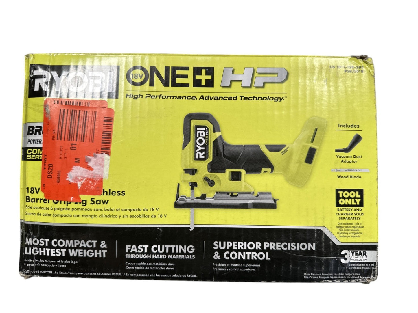 RYOBI PSBJS01B ONE+ HP 18V Brushless Barrel Grip Jig Saw (Tool Only) -USED-
