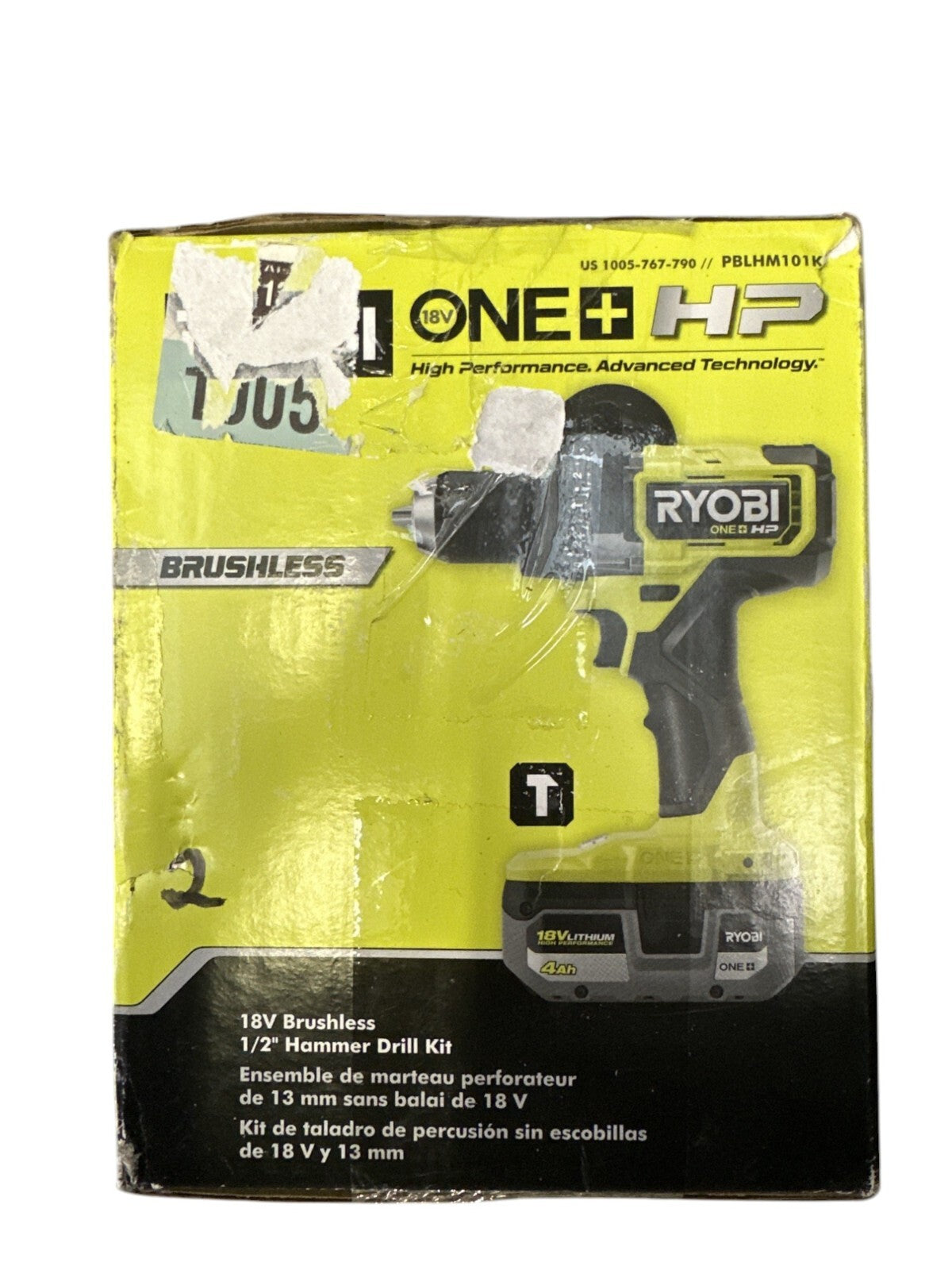 Ryobi PBLHM101K One 18v Brushless Hammer Drill Kit w/ 4Ah Battery/Charger -USED-