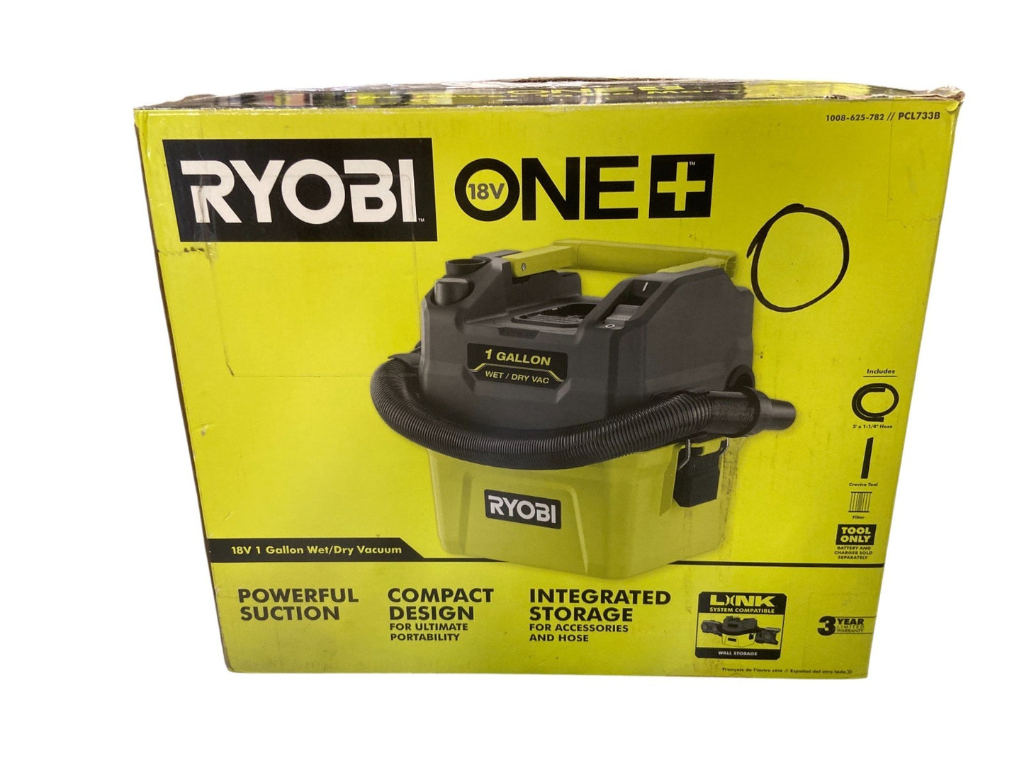 (Read) Ryobi PCL733B 18V 1 Gal. Wet/Dry Vacuum (Tool Only) -Missing Crevice Tool