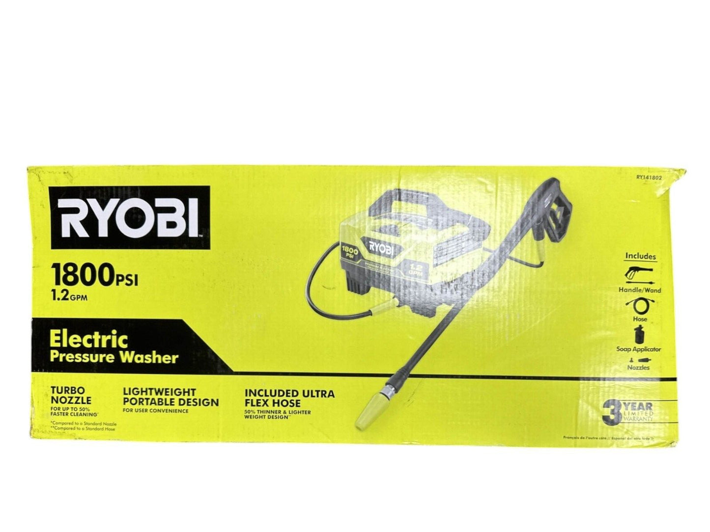 RYOBI 1800 PSI 1.2 GPM Cold Water Electric Pressure Washer - RY141802 ---READ--