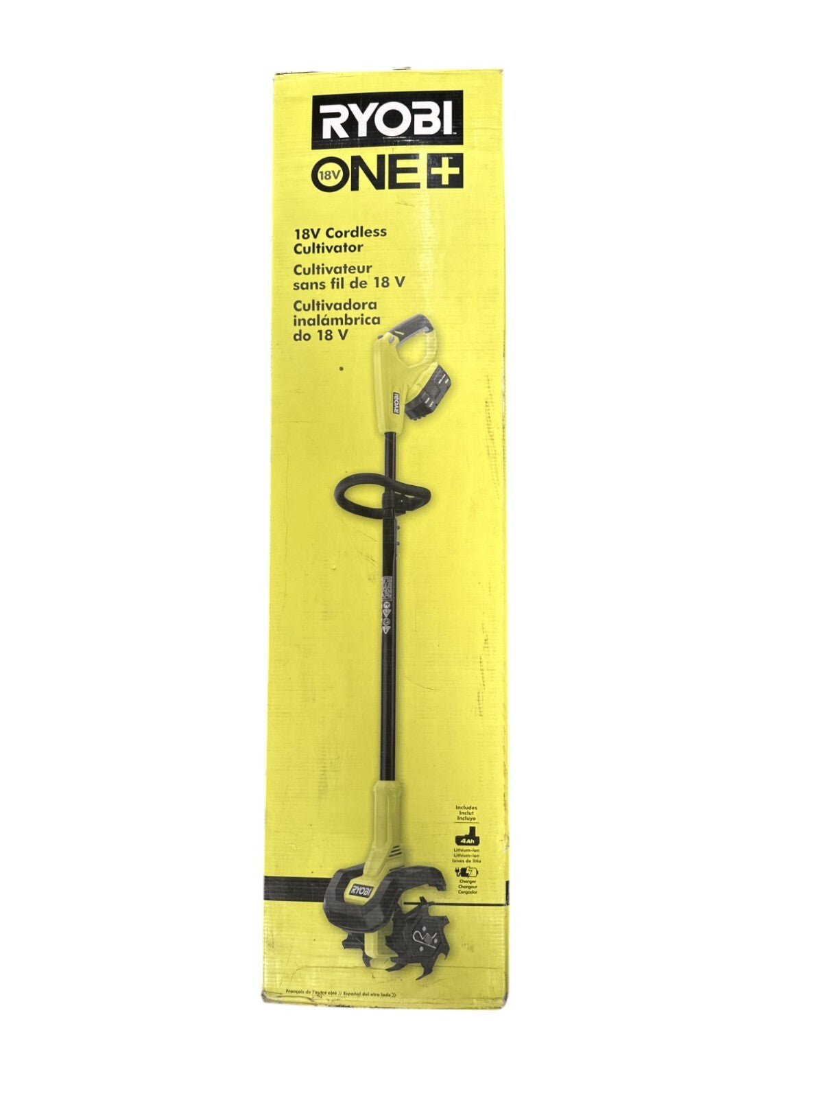 RYOBI ONE+ 18V 8" Cordless Cultivator with 4 Ah Battery & Charger
