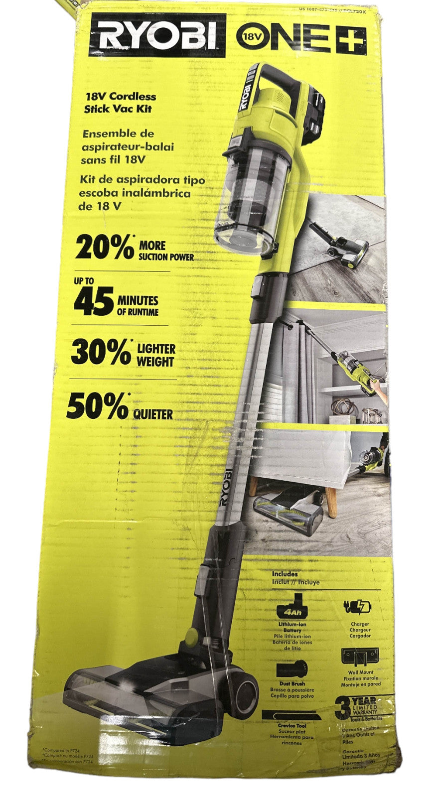 Ryobi ONE+ 18V Cordless Stick Vacuum Cleaner PCL720B - TOOL ONLY-READ-