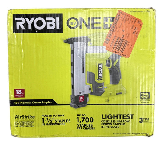 RYOBI 18V  AirStrike 18-Gauge Cordless Lithium-Ion Narrow Crown Stapler -P361