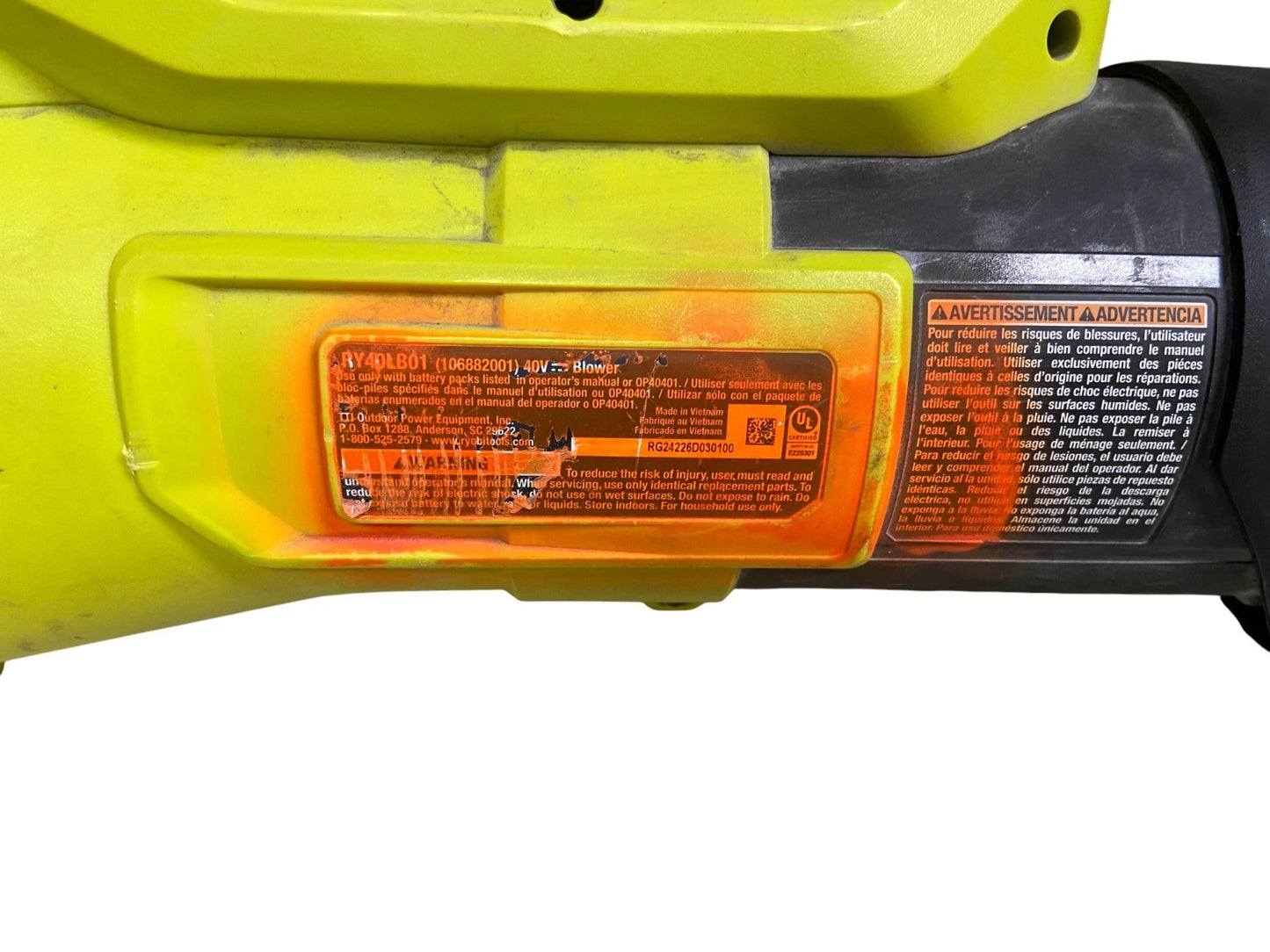 (Read) Ryobi RY40LB01 40V 120MPH 550 CFM Leaf Blower (Tool Only) - Paint On Item