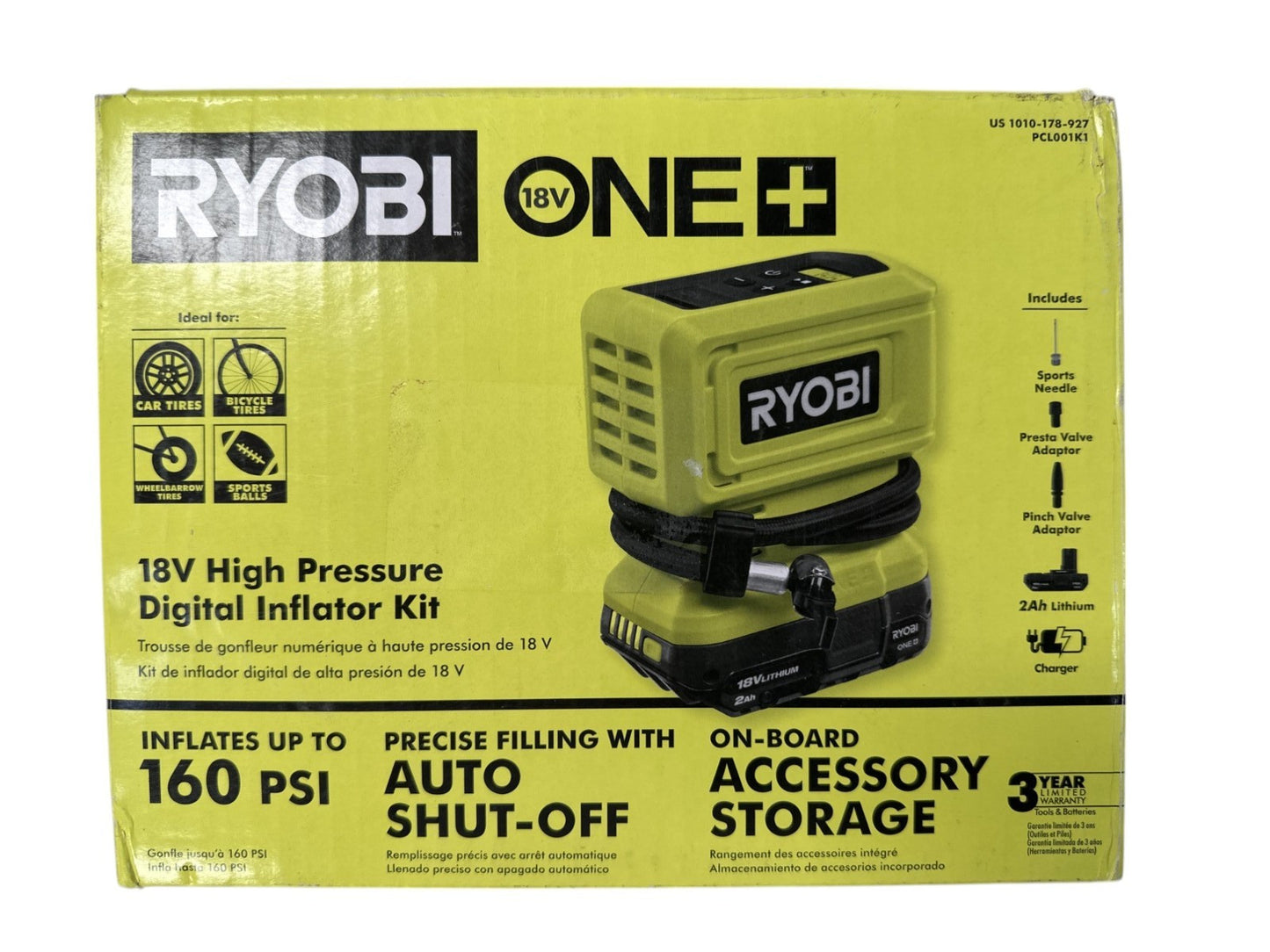 RYOBI PCL001K1 18V High Pressure Inflator Kit w/ a 1.5 Ah Battery &  Charger