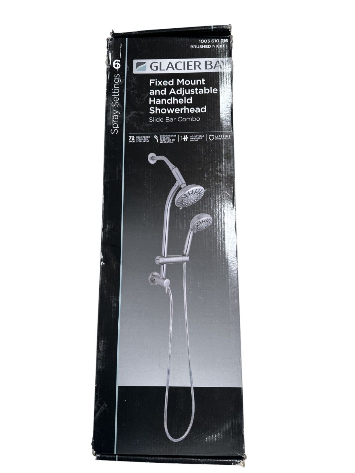 Glacier Bay 6 Spray Handheld & Fixed Showerhead w/ Wall Bar -OPEN BOX-