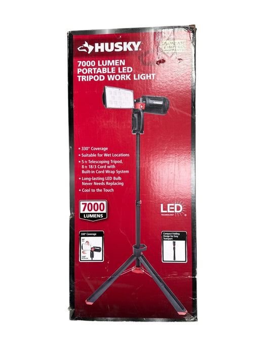 Husky 7000 Lumens Portable Corded LED Work Light with Tripod -OPEN BOX-