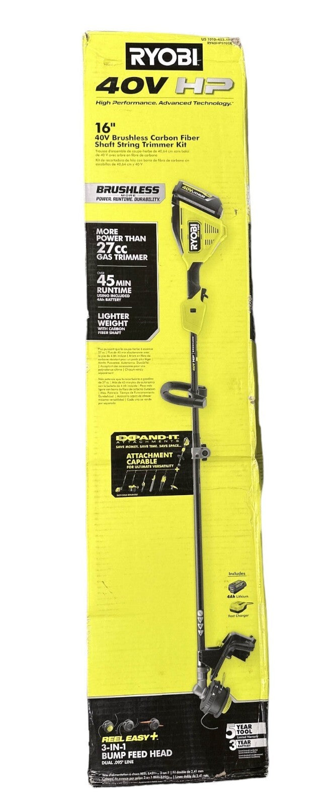 READ DESC.- RYOBI RY40HPST01 40V Brushless 16" Carbon Fiber Shaft String Trimmer