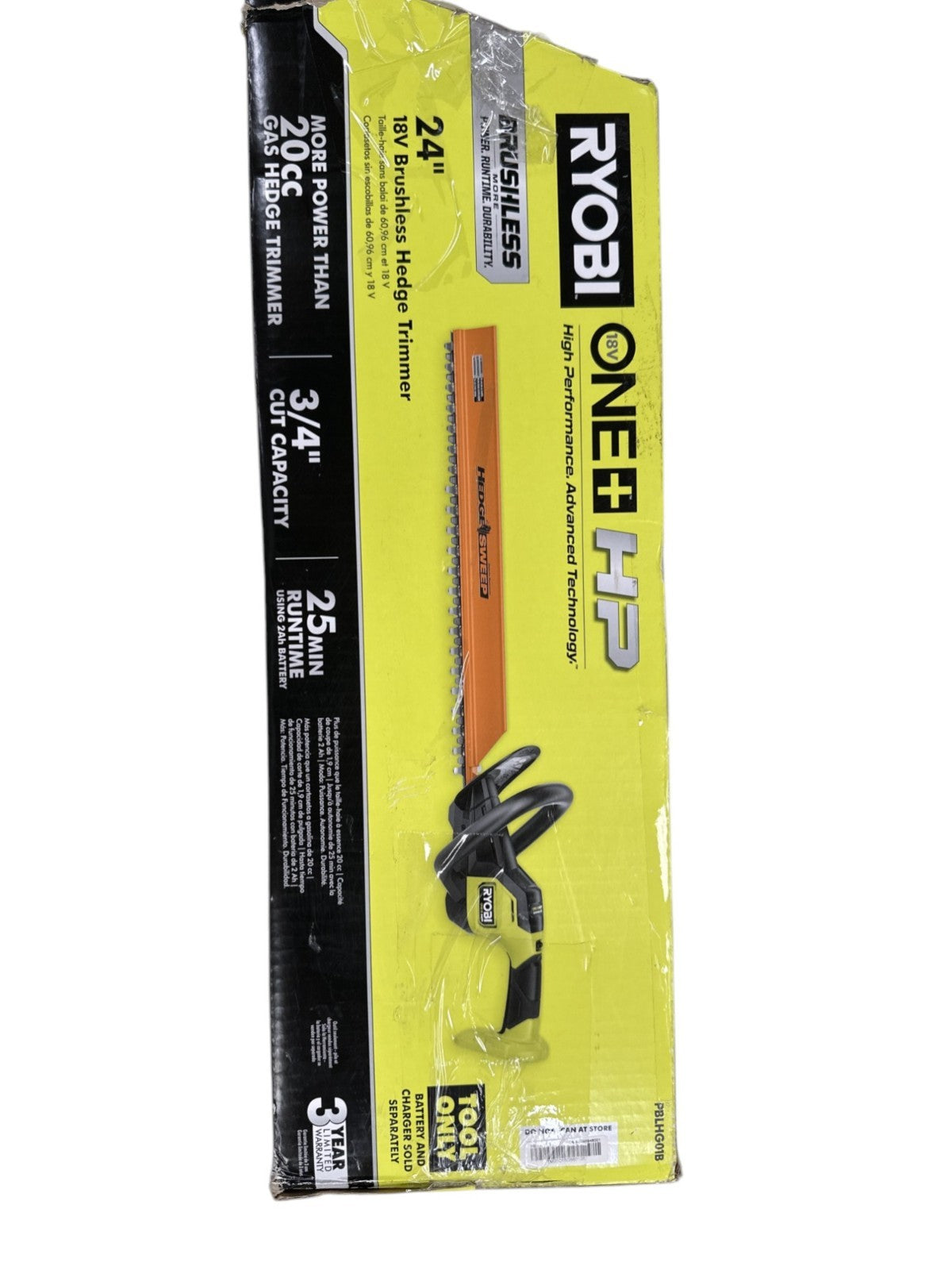 Ryobi PBHLG01B ONE+ HP 18V Brushless 24" Cordless Hedge Trimmer - Tool Only