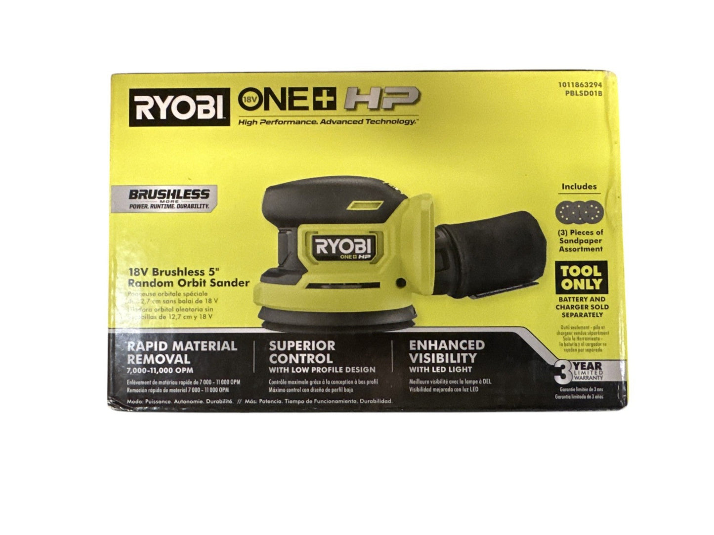 RYOBI PBLSD01B ONE+ HP 18V Brushless Cordless 5" Random Orbit Sander -Tool Only