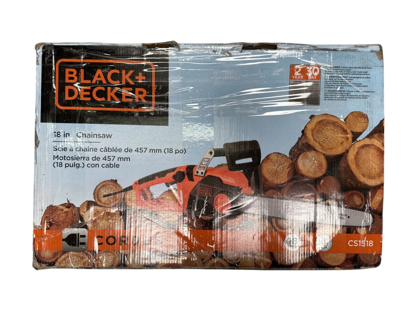 BLACK+DECKER 15 Amp 18" Chainsaw - CS1518 -USED- NO CHAIN